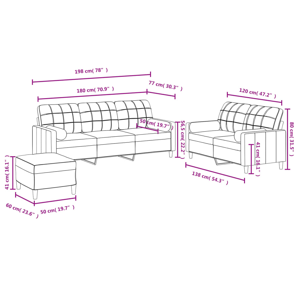 vidaXL 3 Piece Sofa Set with Pillows Dark Grey Fabric