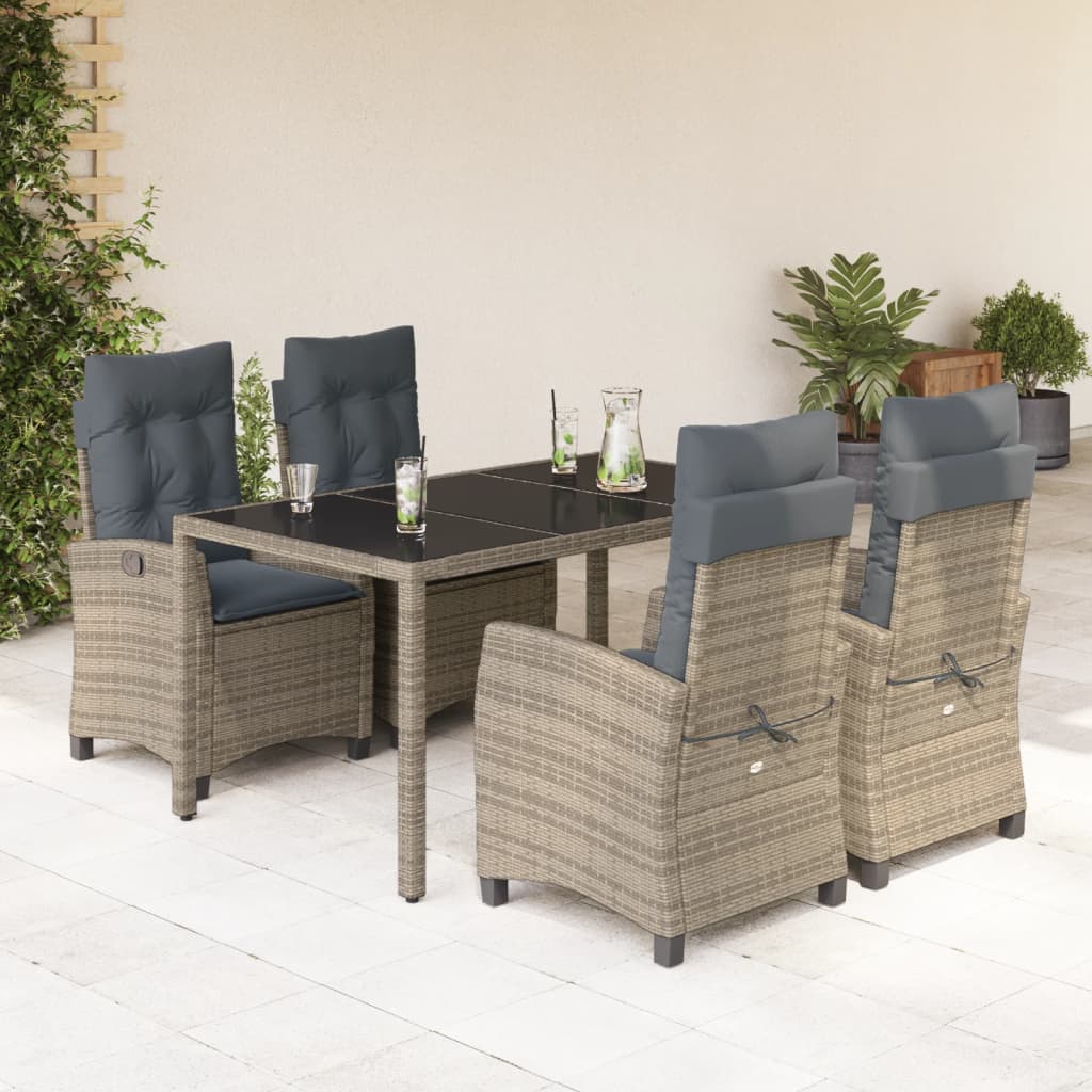 vidaXL 5 Piece Garden Dining Set with Cushions Grey Poly Rattan