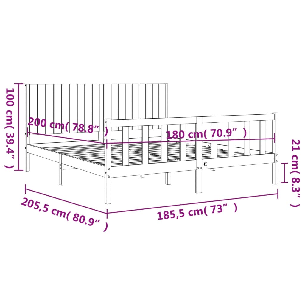 vidaXL Bed Frame with Headboard Black Super King Size Solid Wood