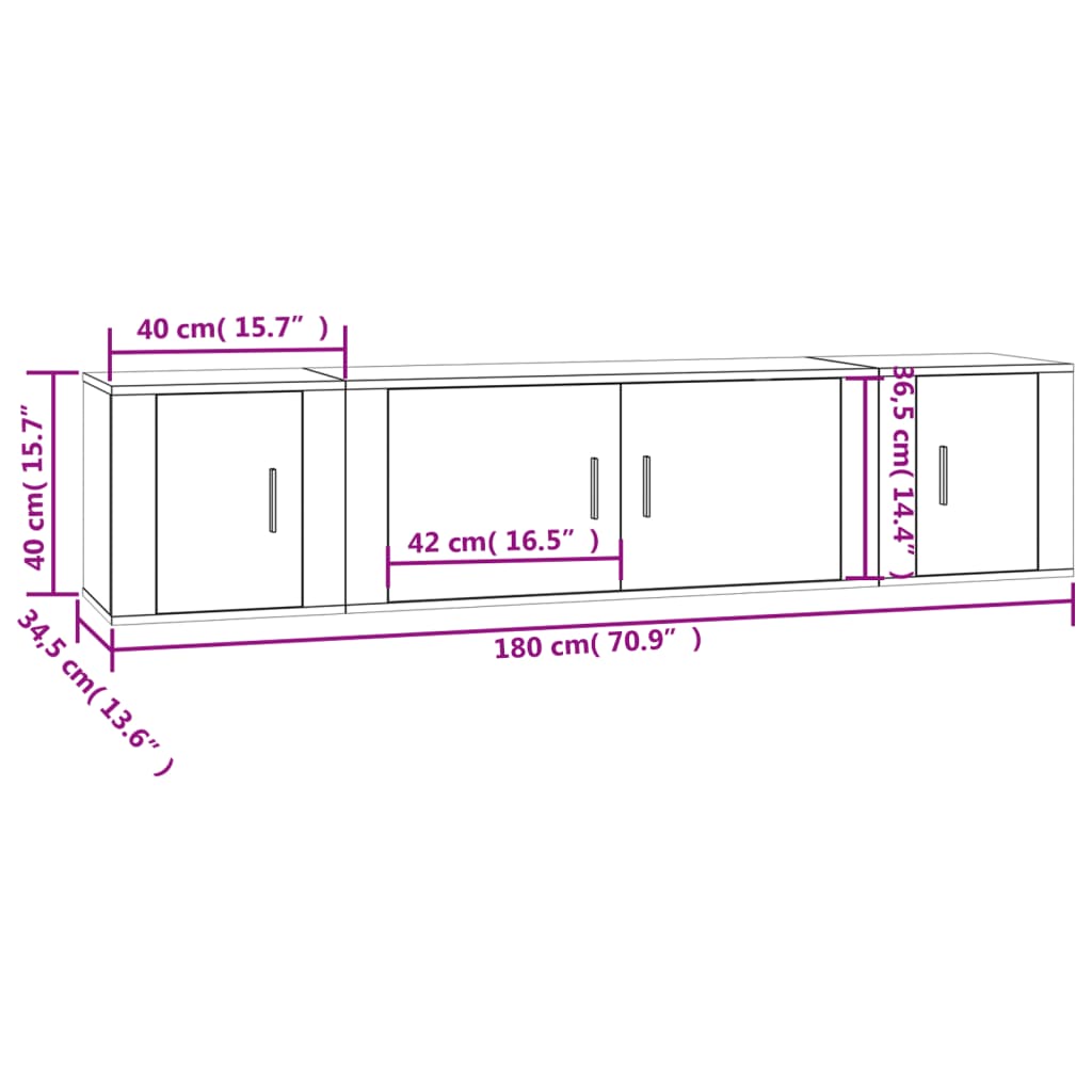 vidaXL 3 Piece TV Cabinet Set Grey Sonoma Engineered Wood