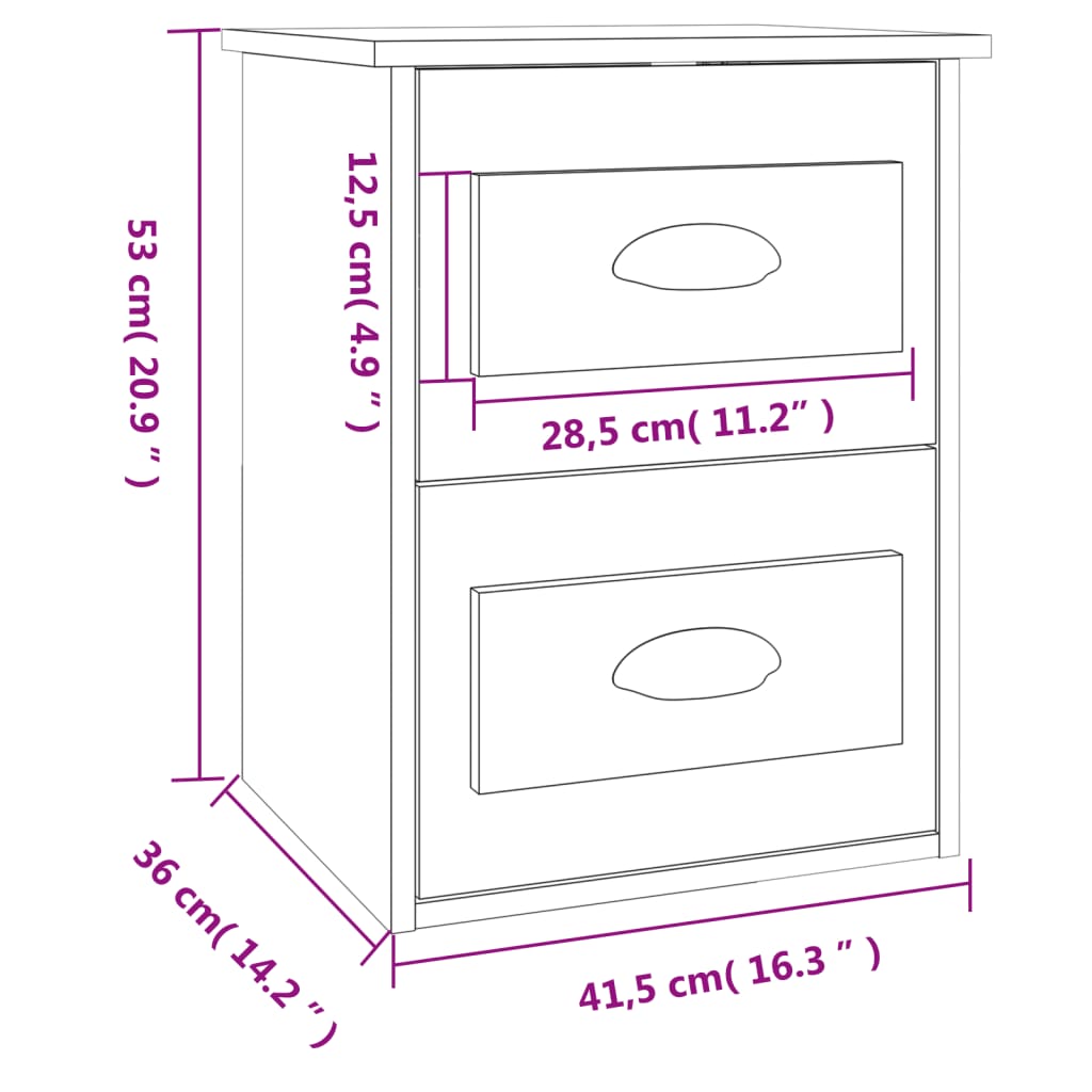 vidaXL Wall-mounted Bedside Cabinet Sonoma Oak 41.5x36x53cm