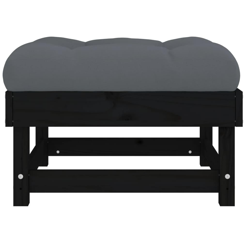 vidaXL Garden Footstools with Cushions 2pcs Black Solid Wood Pine