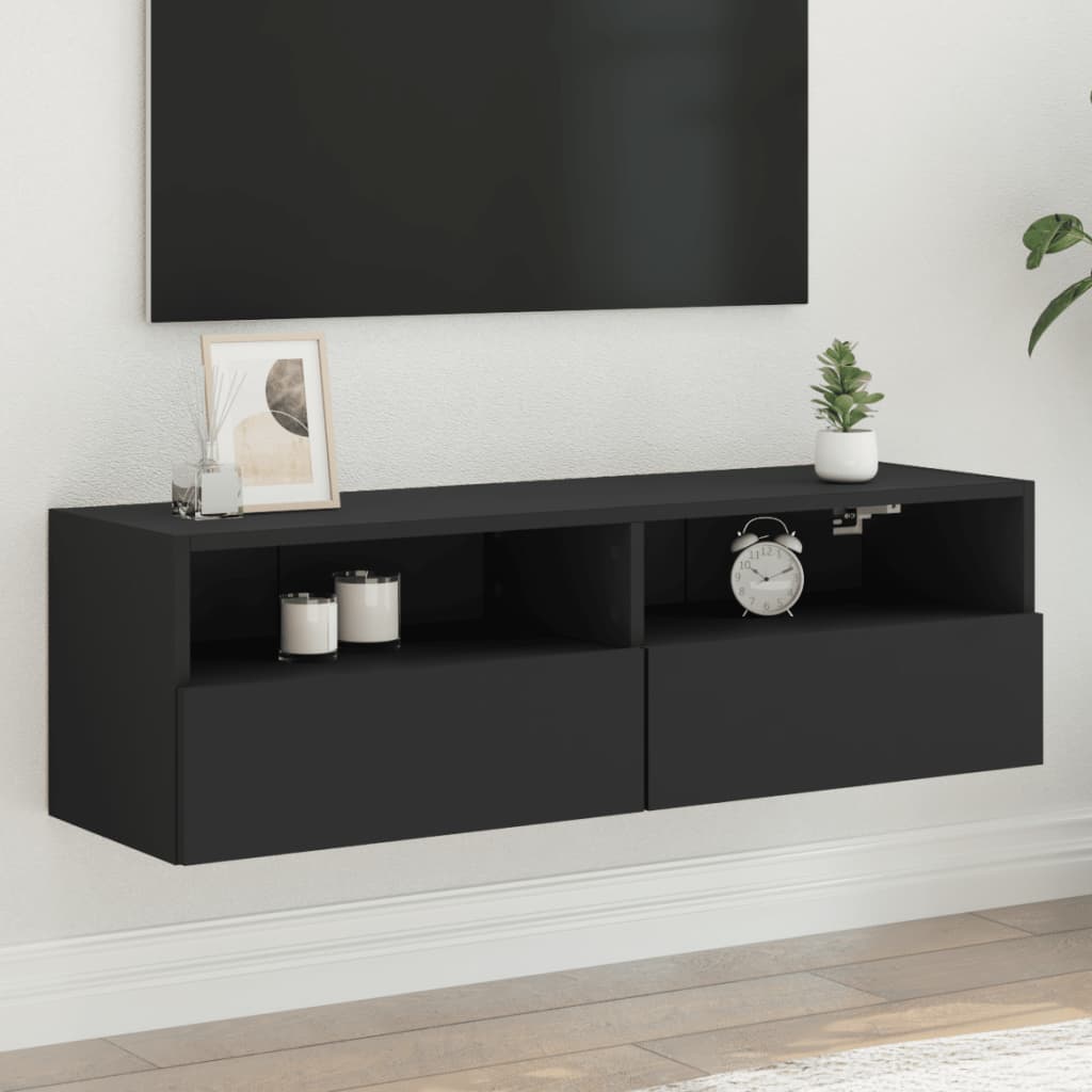 vidaXL TV Wall Cabinet Black 100x30x30 cm Engineered Wood