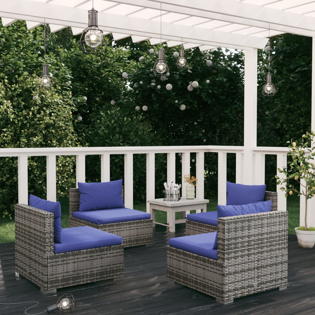 vidaXL 4 Piece Garden Lounge Set with Cushions Poly Rattan Grey