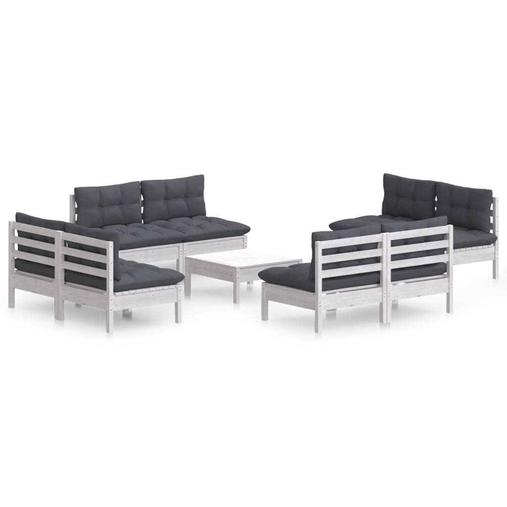 vidaXL 9 Piece Garden Lounge Set with Anthracite Cushions Pinewood