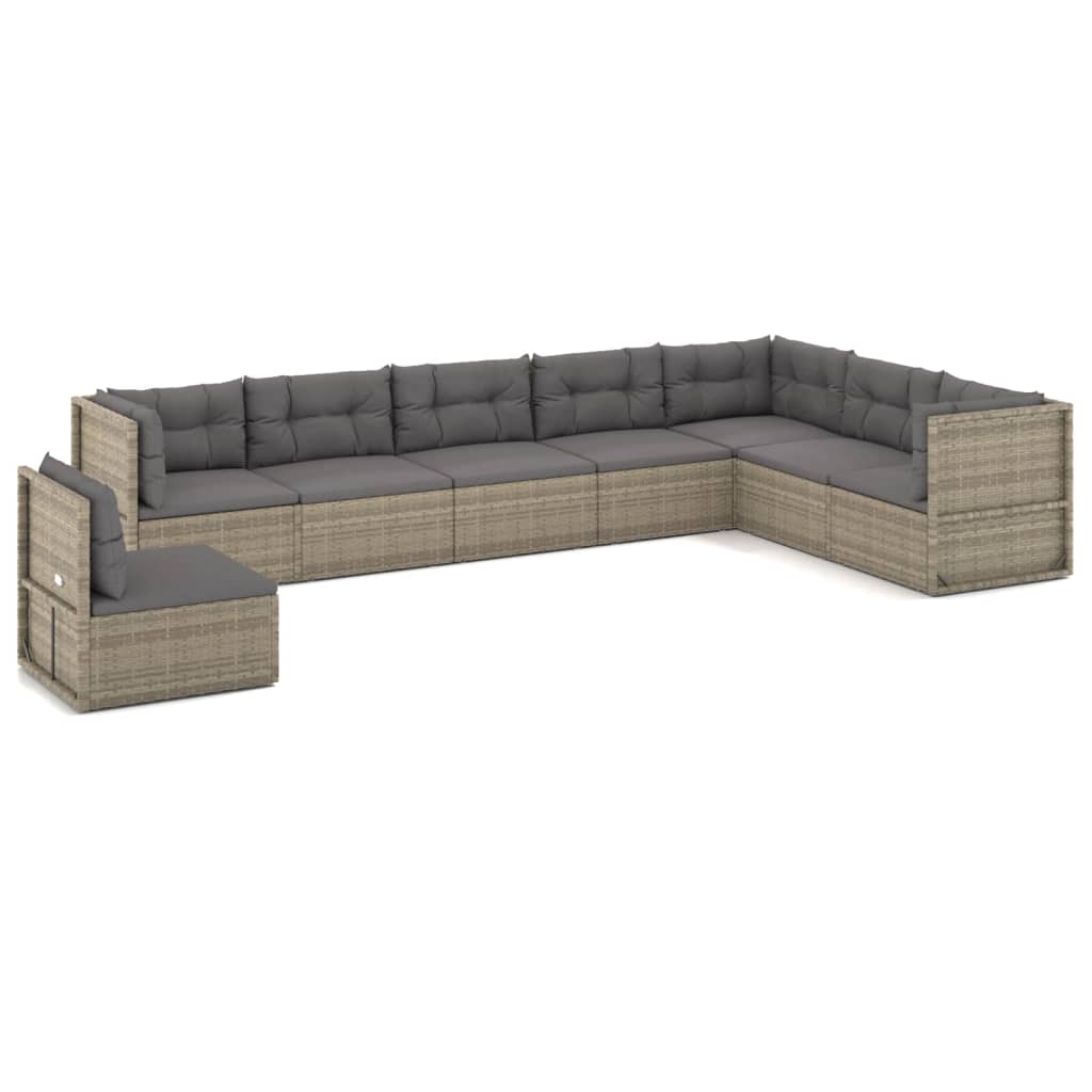 vidaXL 8 Piece Garden Lounge Set with Cushions Grey Poly Rattan