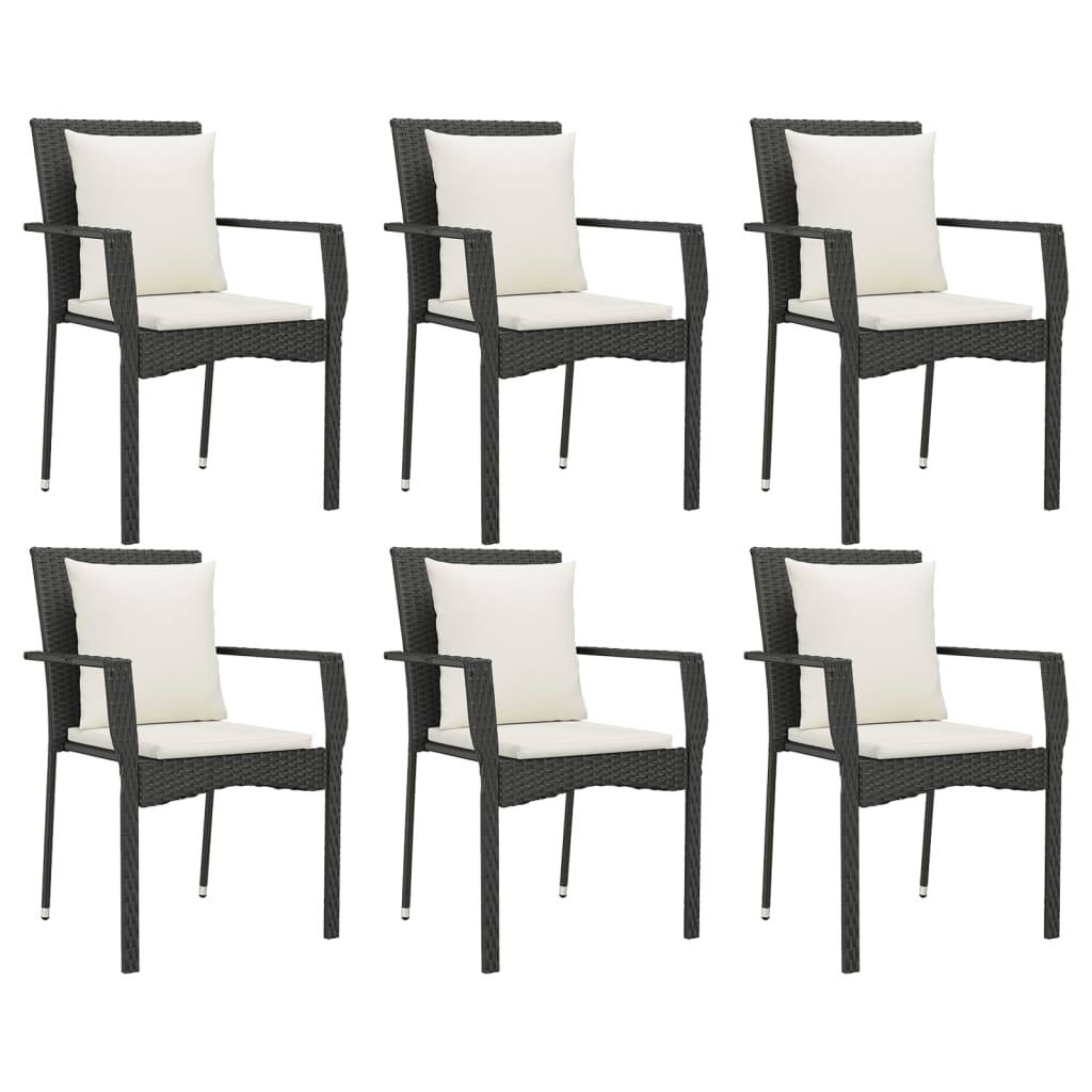 vidaXL 7 Piece Garden Dining Set with Cushions Black Poly Rattan