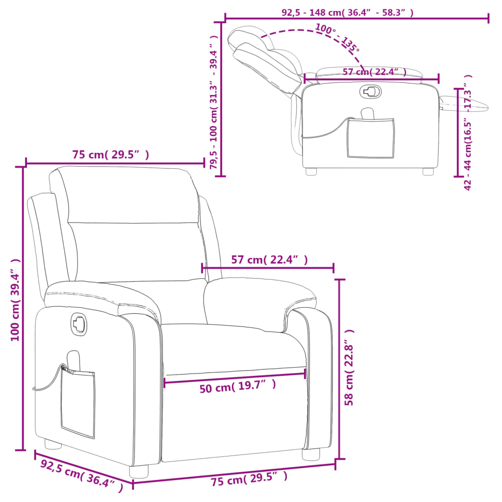 vidaXL Massage Recliner Chair Dark Grey Fabric