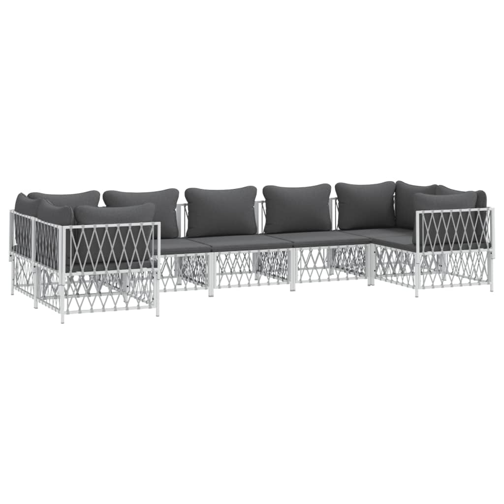 vidaXL 7 Piece Garden Lounge Set with Cushions White Steel