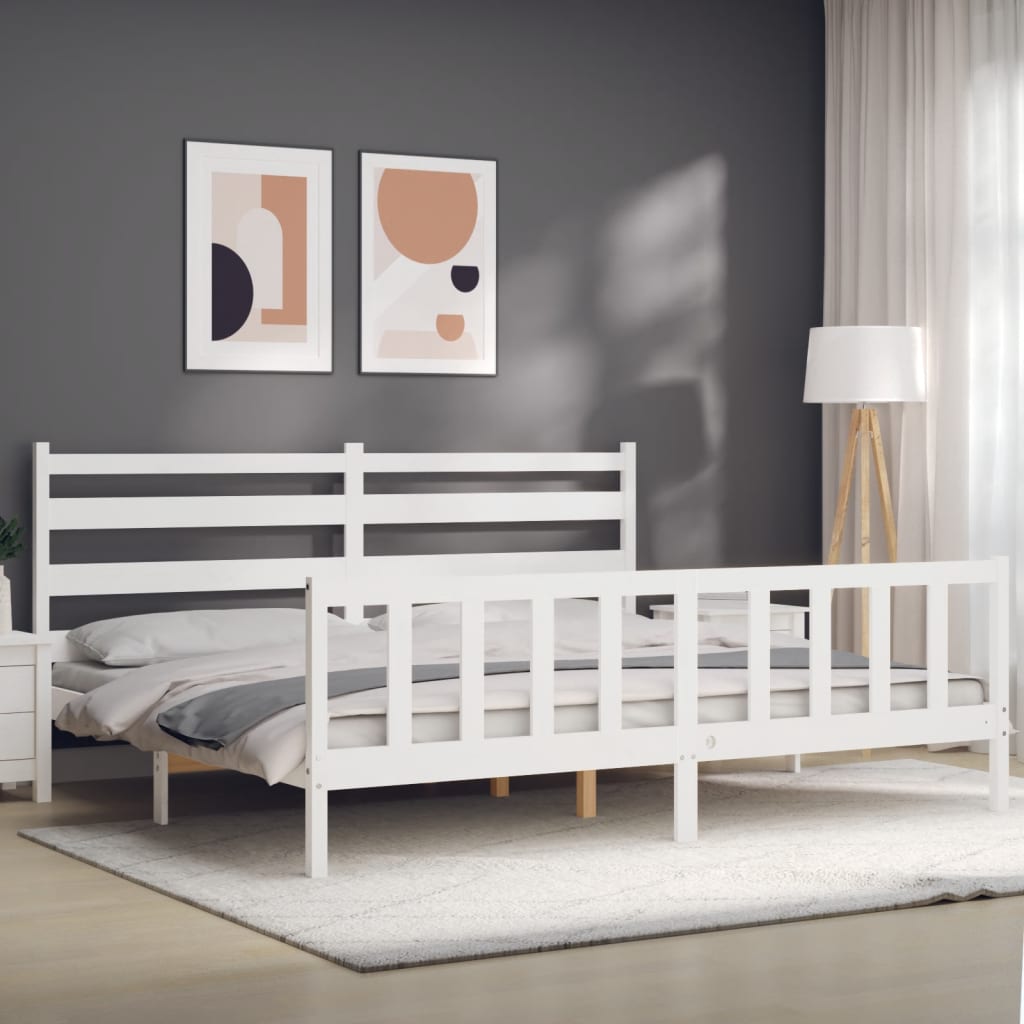 vidaXL Bed Frame without Mattress White Solid Wood Pine