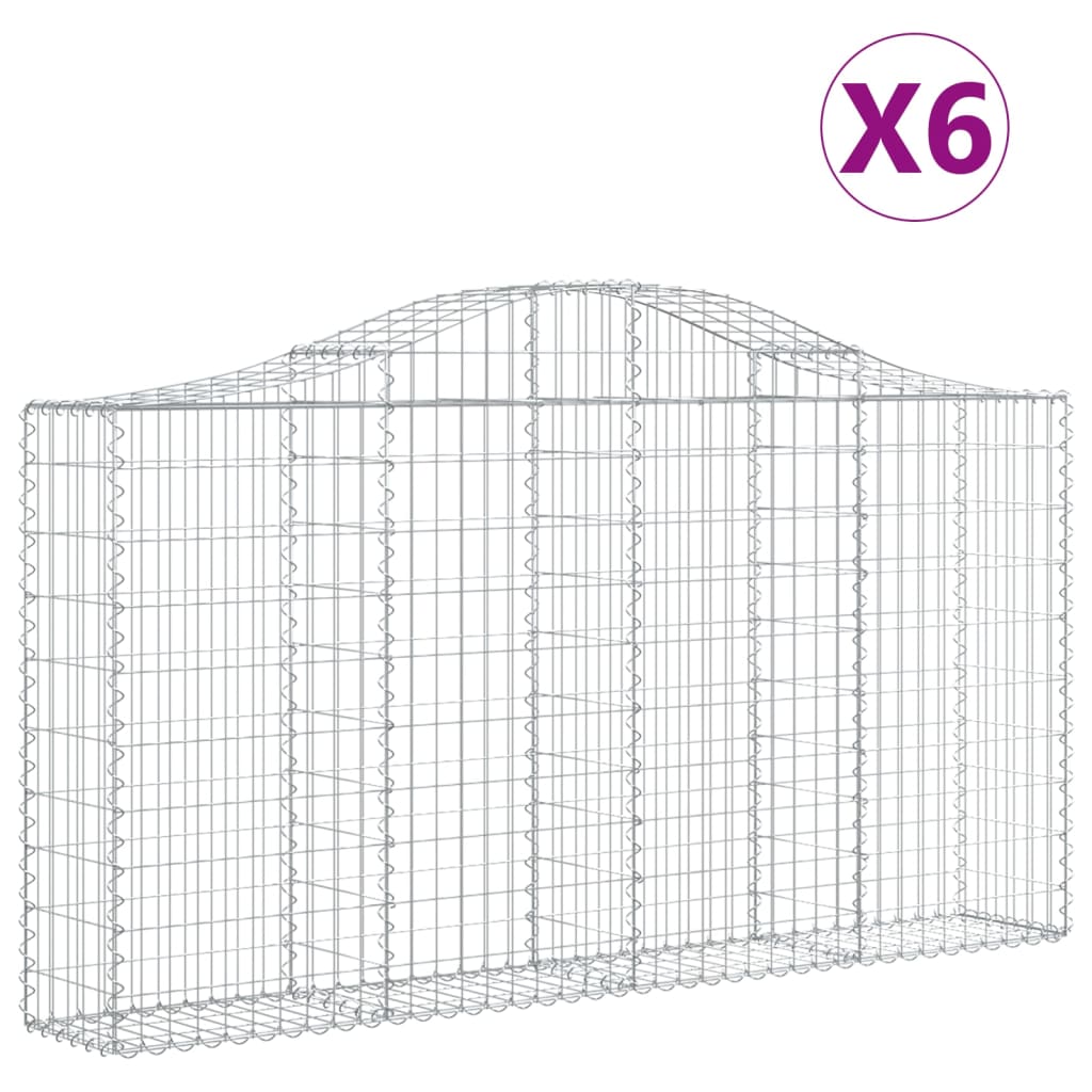 vidaXL Arched Gabion Baskets 6 pcs 200x30x100/120 cm Galvanised Iron