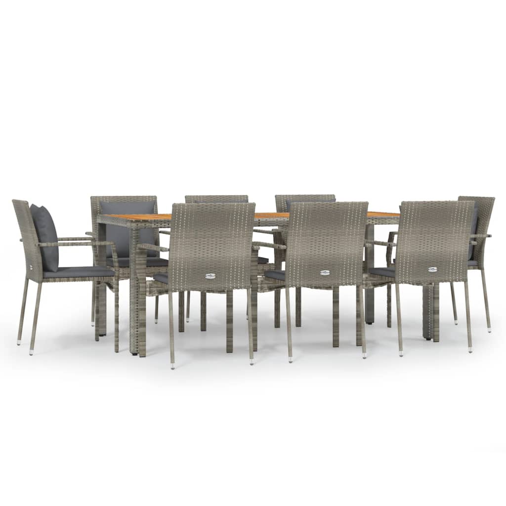 vidaXL 9 Piece Garden Dining Set with Cushions Grey Poly Rattan