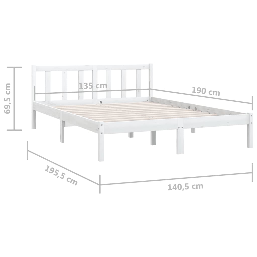 vidaXL Bed Frame without Mattress White Solid Wood Double