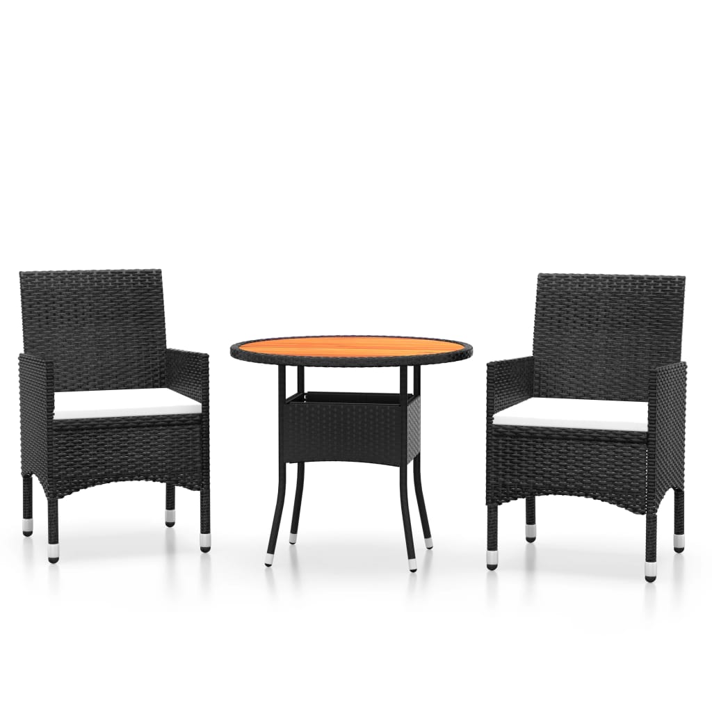 vidaXL 3 Piece Garden Dining Set Poly Rattan Black