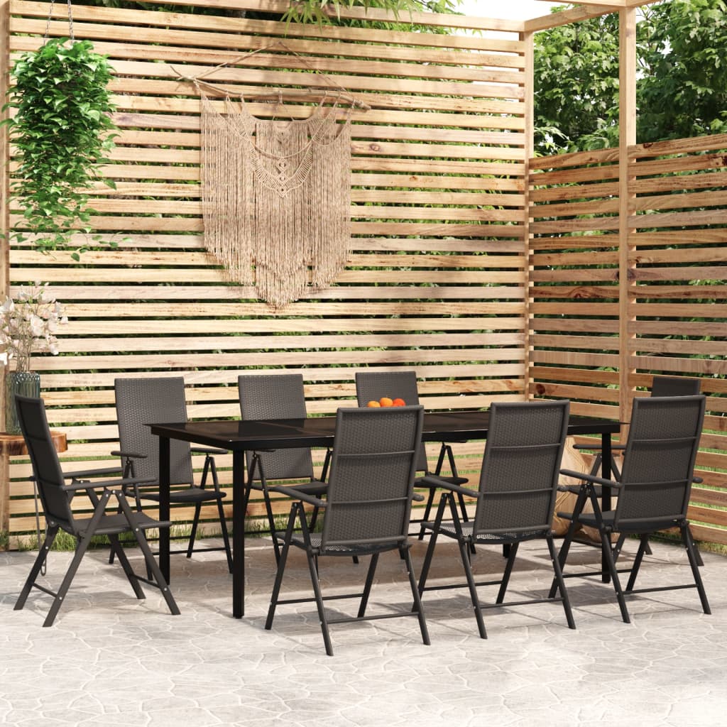 vidaXL 9 Piece Garden Dining Set Black