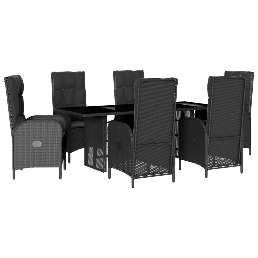 vidaXL 7 Piece Garden Dining Set with Cushions Black Poly Rattan