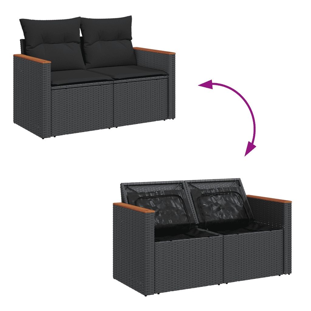 vidaXL 10 Piece Garden Sofa Set with Cushions Black Poly Rattan