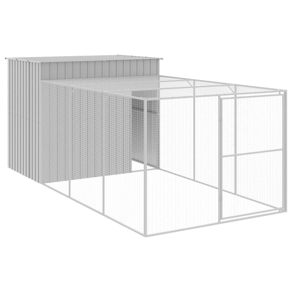 vidaXL Dog House with Run Light Grey 214x457x181 cm Galvanised Steel