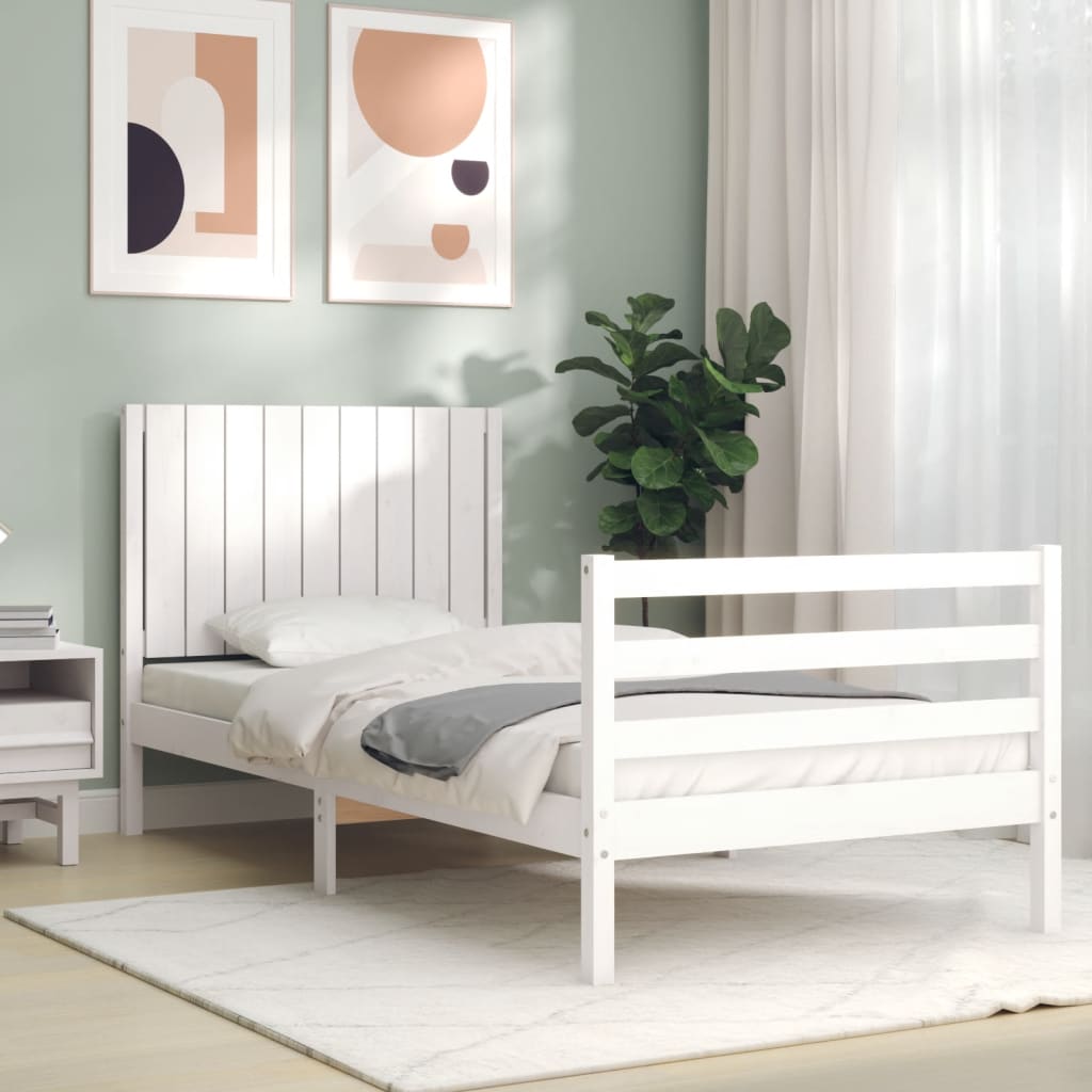 vidaXL Bed Frame without Mattress White Single Solid Wood