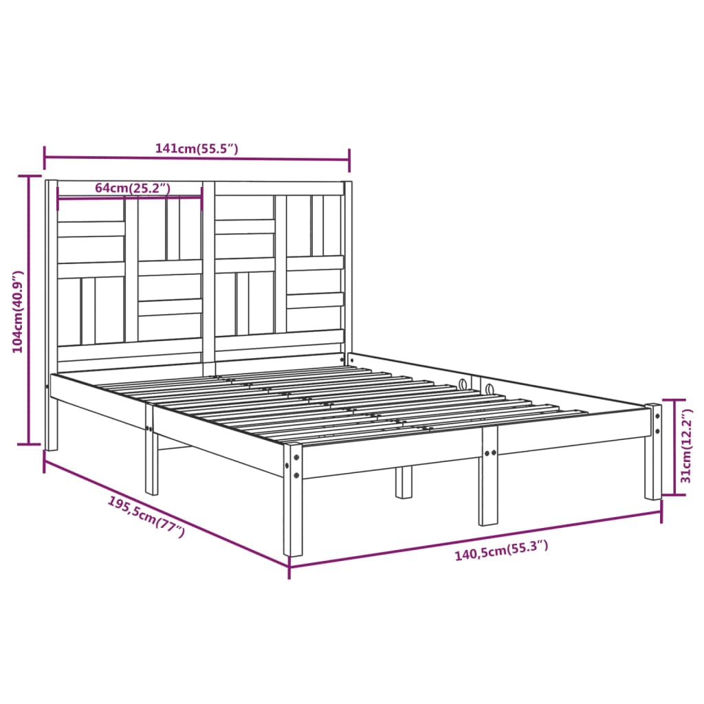 vidaXL Bed Frame White Solid Wood 135x190 cm Double