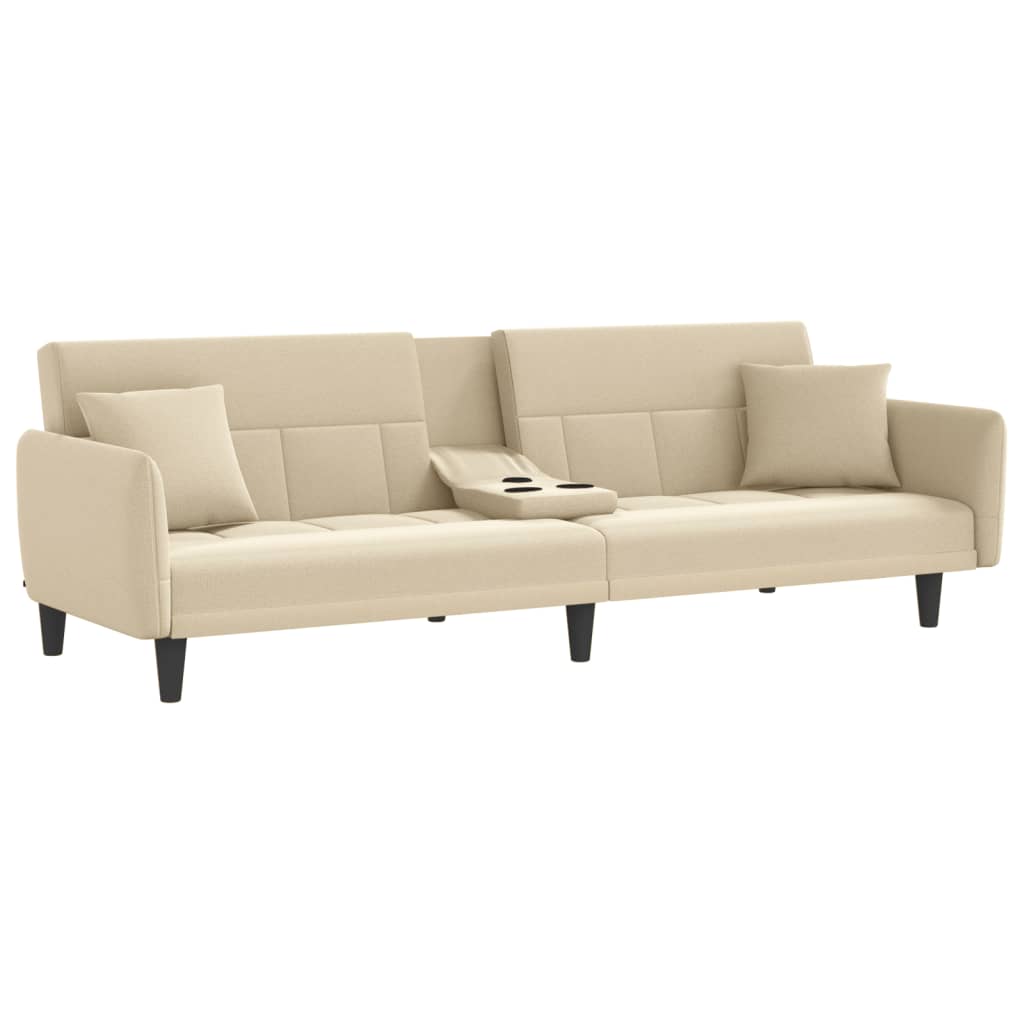 vidaXL Sofa Bed with Cup Holders Cream Fabric