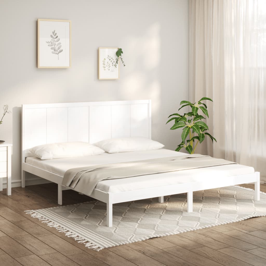 vidaXL Bed Frame White Solid Wood Pine 180x200 cm Super King Size