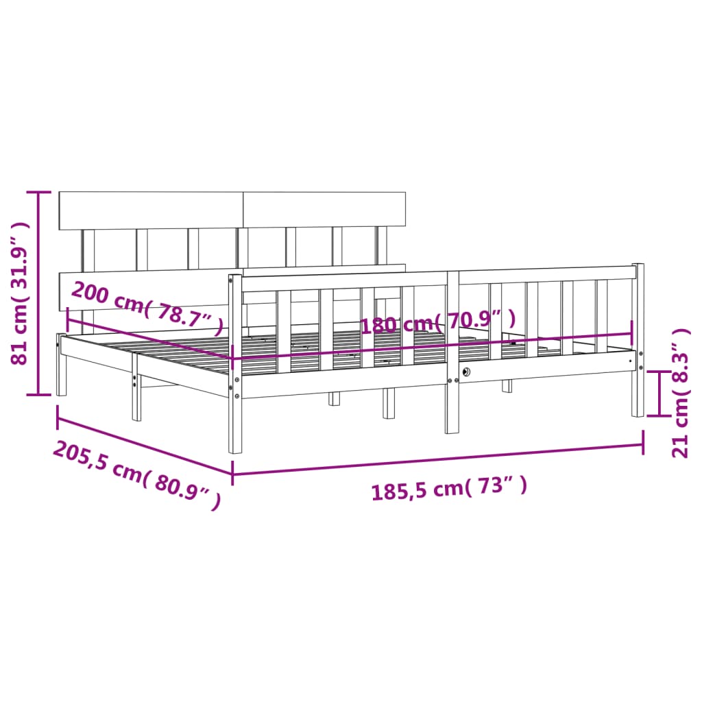 vidaXL Bed Frame without Mattress Super King Size Solid Wood Pine