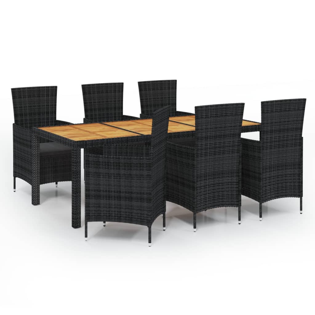 vidaXL 7 Piece Outdoor Dining Set with Cushions Poly Rattan Black