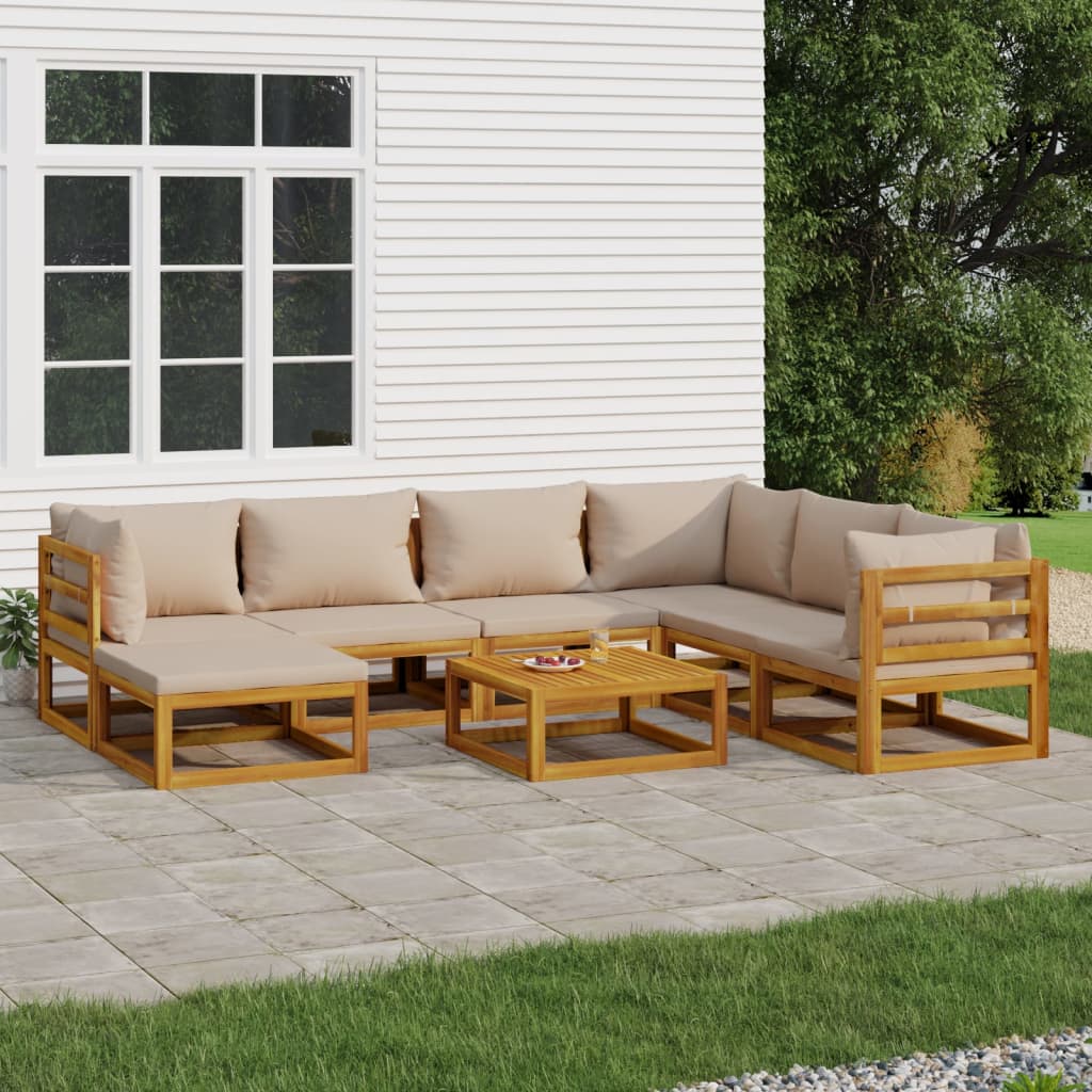 vidaXL 8 Piece Garden Lounge Set with Taupe Cushions Solid Wood