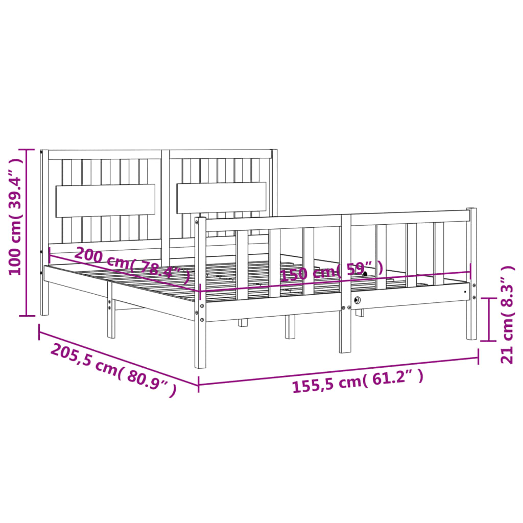 vidaXL Bed Frame without Mattress White King Size Solid Wood Pine