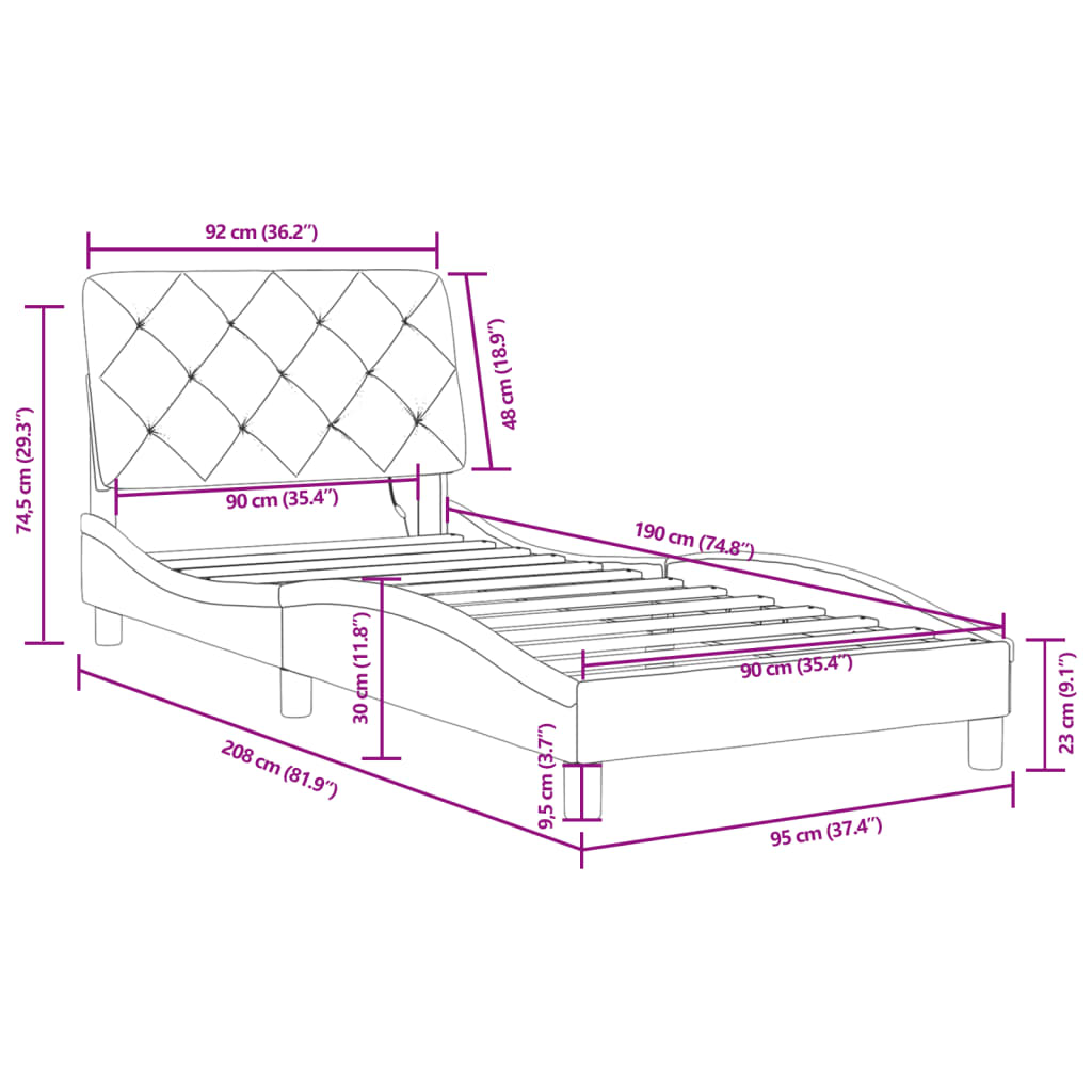 vidaXL Bed Frame with LED without Mattress Dark Grey 90x190 cm Velvet