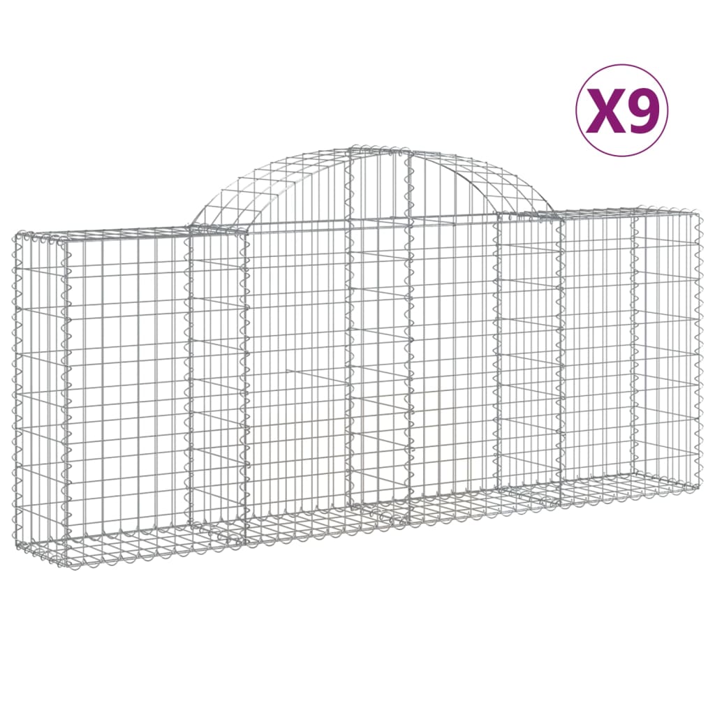 vidaXL Arched Gabion Baskets 9 pcs 200x30x80/100 cm Galvanised Iron