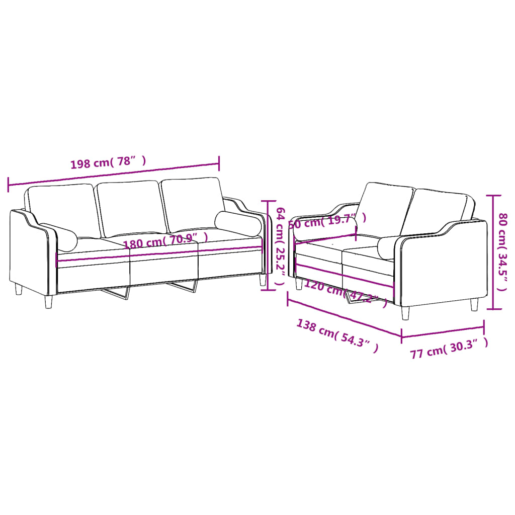 vidaXL 2 Piece Sofa Set with Pillows Light Grey Fabric