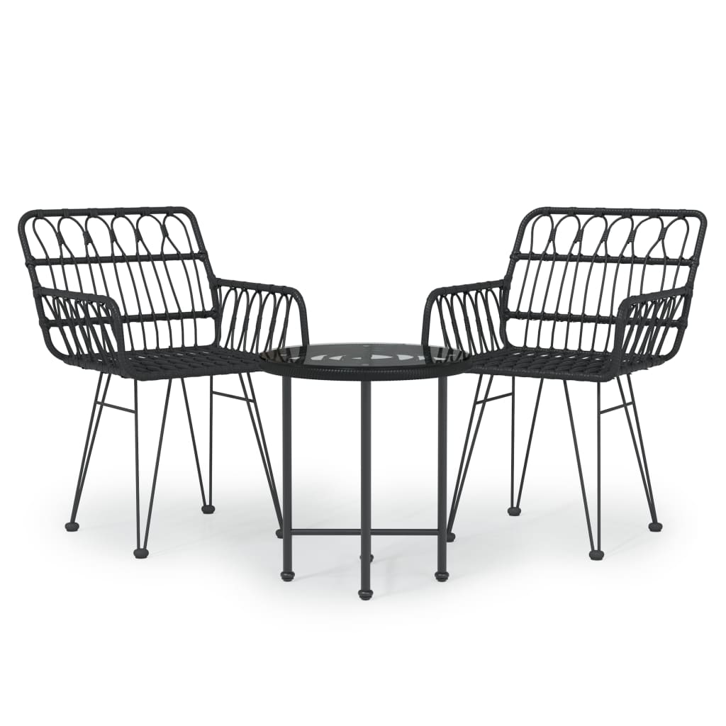 vidaXL 3 Piece Garden Dining Set Black Poly Rattan