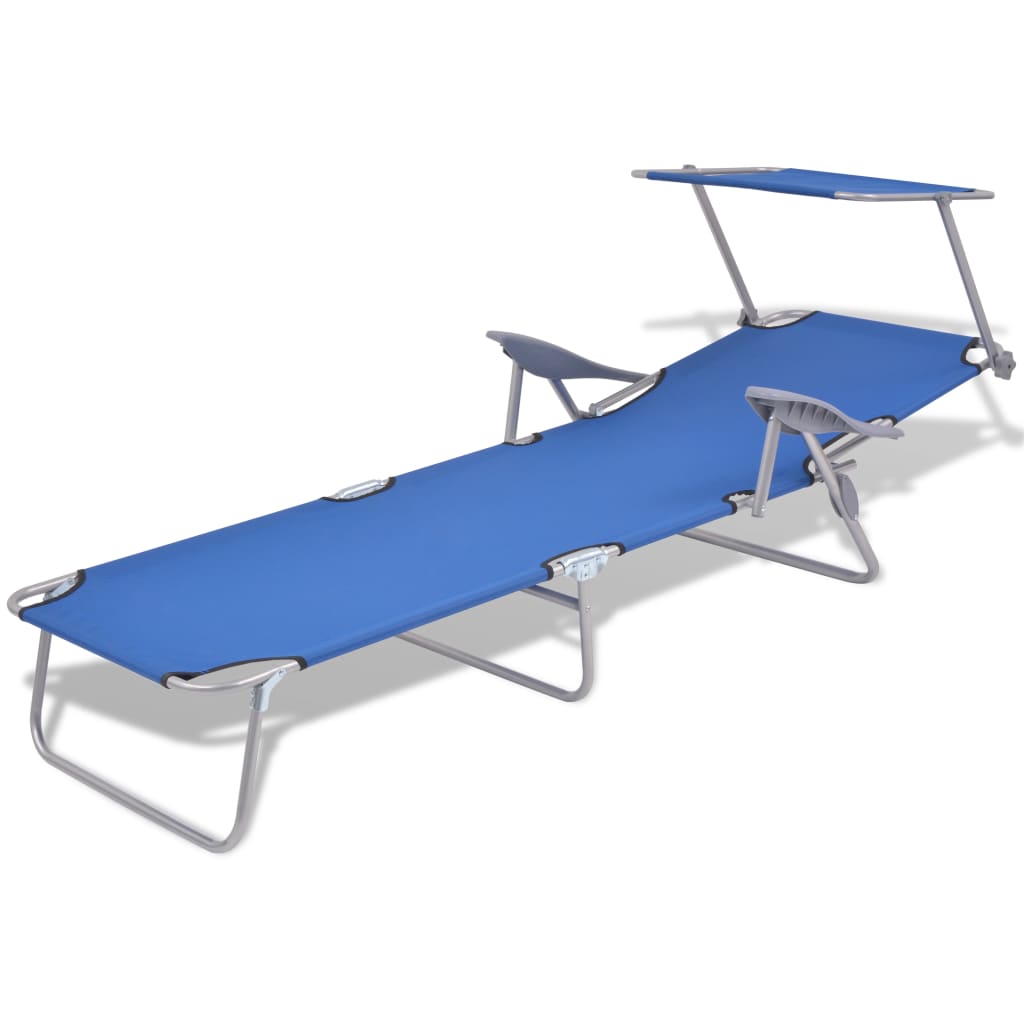 vidaXL Sun Lounger with Canopy Steel Blue