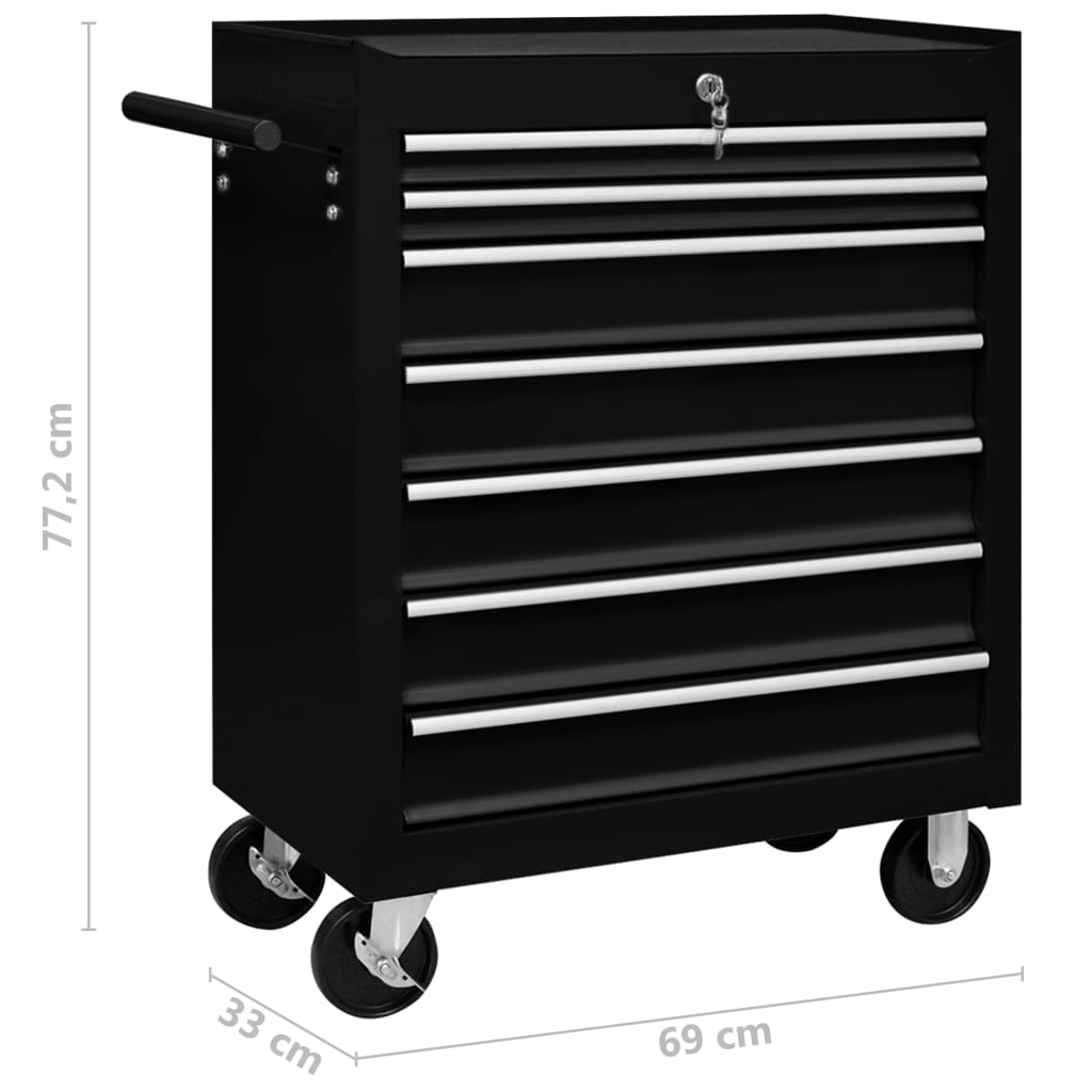 vidaXL Workshop Tool Trolley with 7 Drawers Black