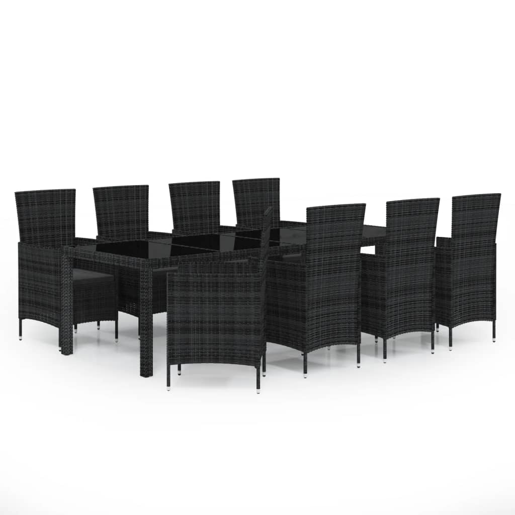 vidaXL 9 Piece Outdoor Dining Set with Cushions Poly Rattan Black