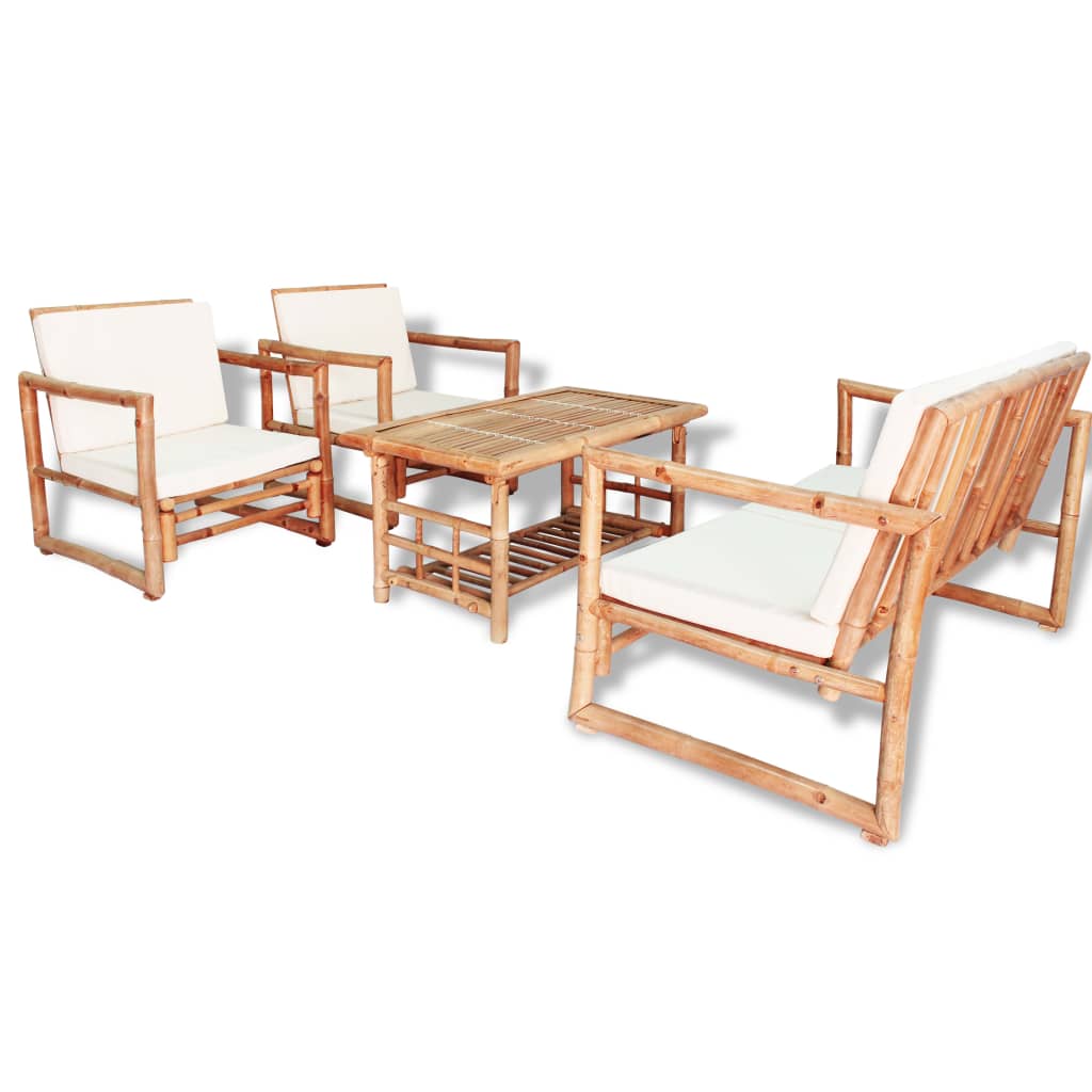 vidaXL 4 Piece Garden Lounge Set with Cushions Bamboo