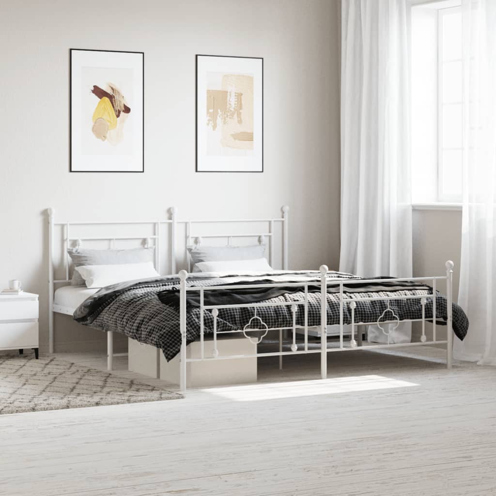 vidaXL Metal Bed Frame without Mattress with Footboard White 180x200 cm Super King