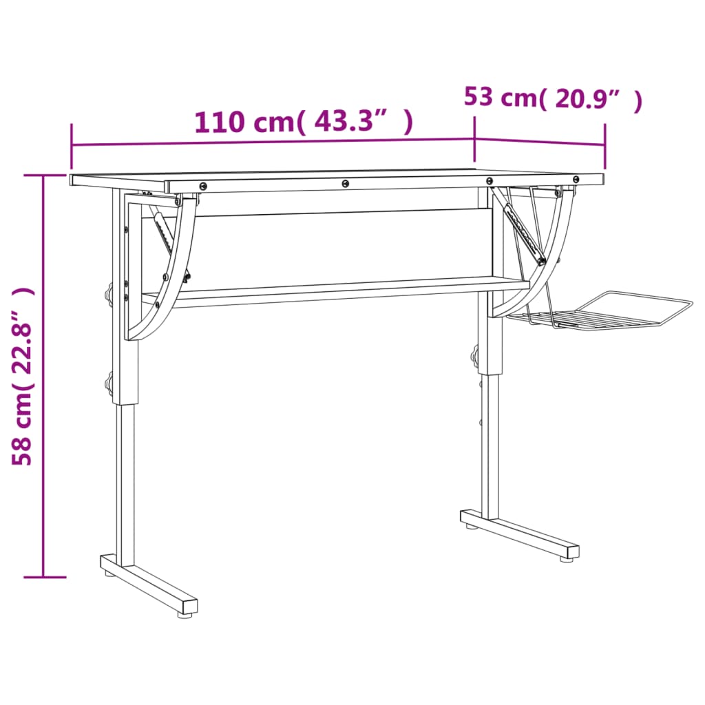 vidaXL Craft Desk White&Grey 110x53x(58-87) cm Engineered Wood&Steel