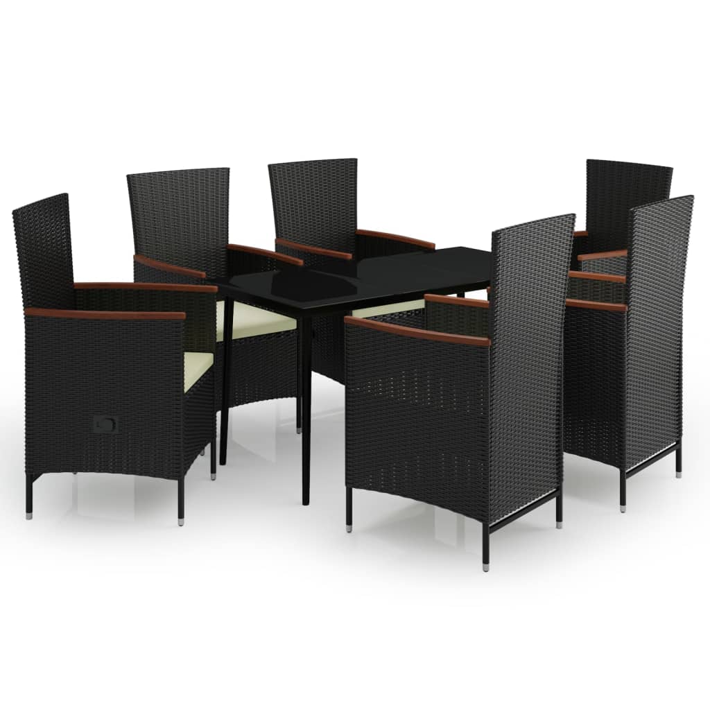 vidaXL 7 Piece Garden Dining Set with Cushions Black