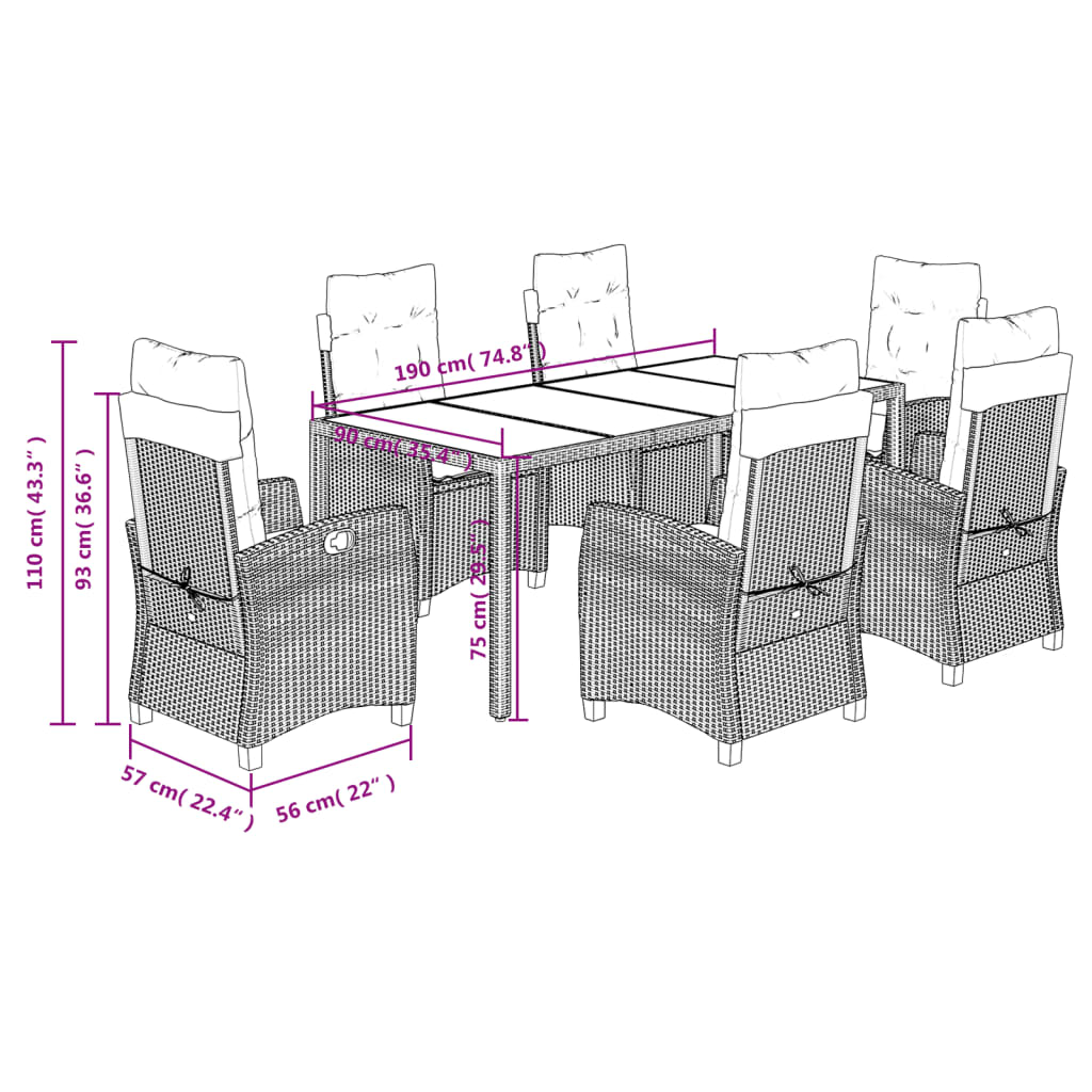 vidaXL 7 Piece Garden Dining Set with Cushions Grey Poly Rattan