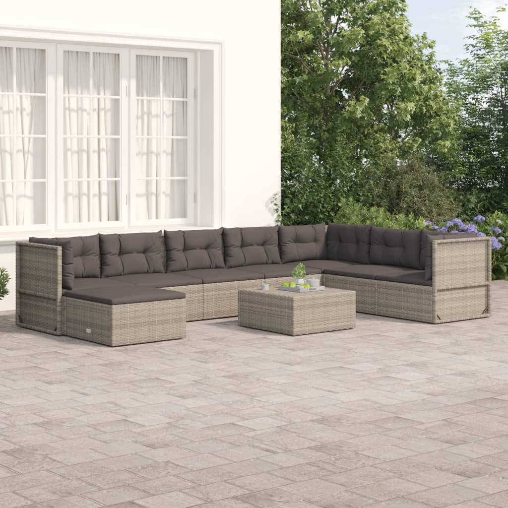 vidaXL 8 Piece Garden Lounge Set with Cushions Grey Poly Rattan