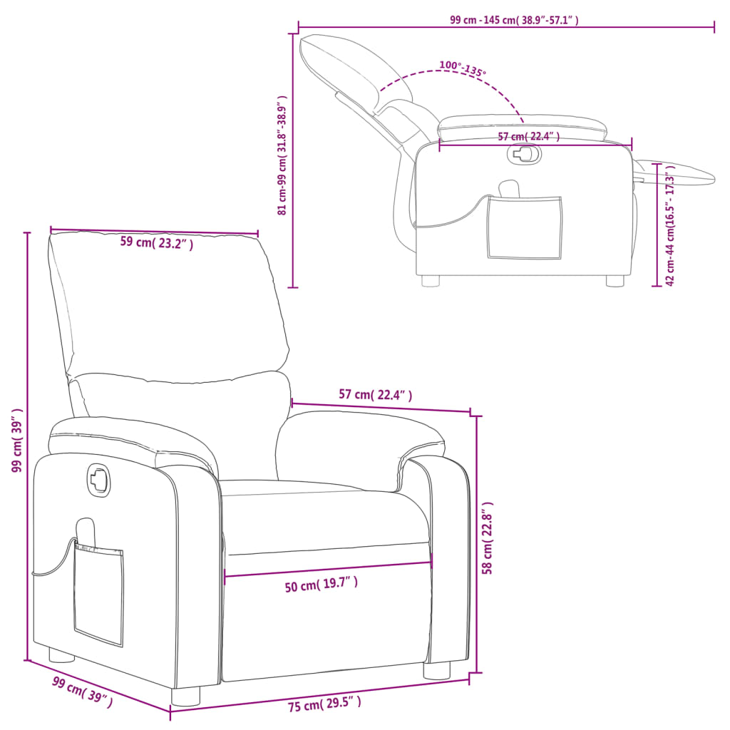 vidaXL Massage Recliner Chair Cream Fabric