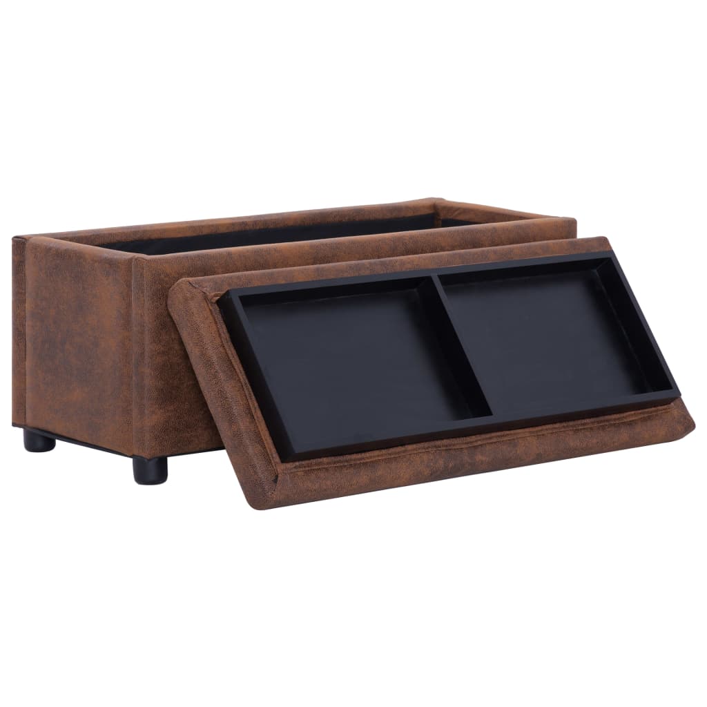 vidaXL Storage Ottoman 87.5 cm Brown Faux Suede Leather