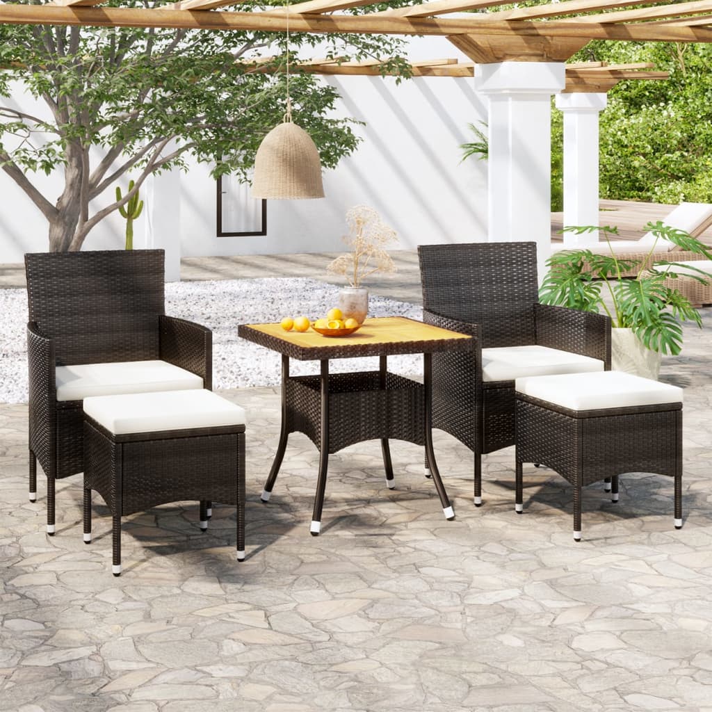 vidaXL 5 Piece Garden Dining Set Poly Rattan & Solid Acacia Wood Black