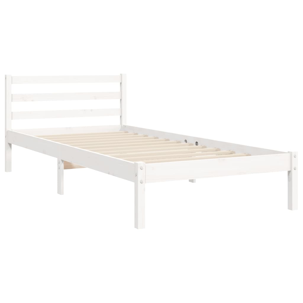 vidaXL Bed Frame without Mattress White Single Solid Wood