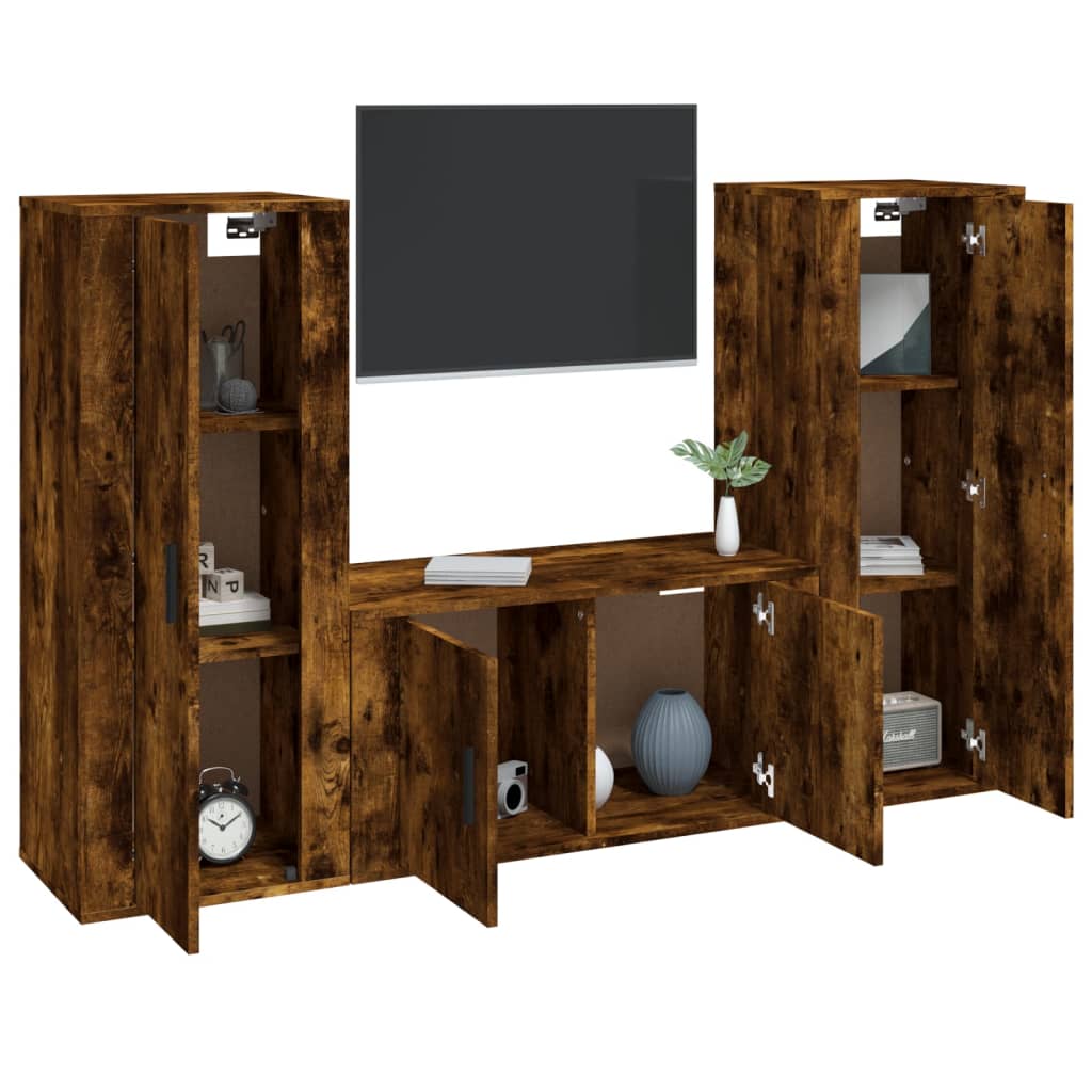 vidaXL 3 Piece TV Cabinet Set Smoked Oak Engineered Wood