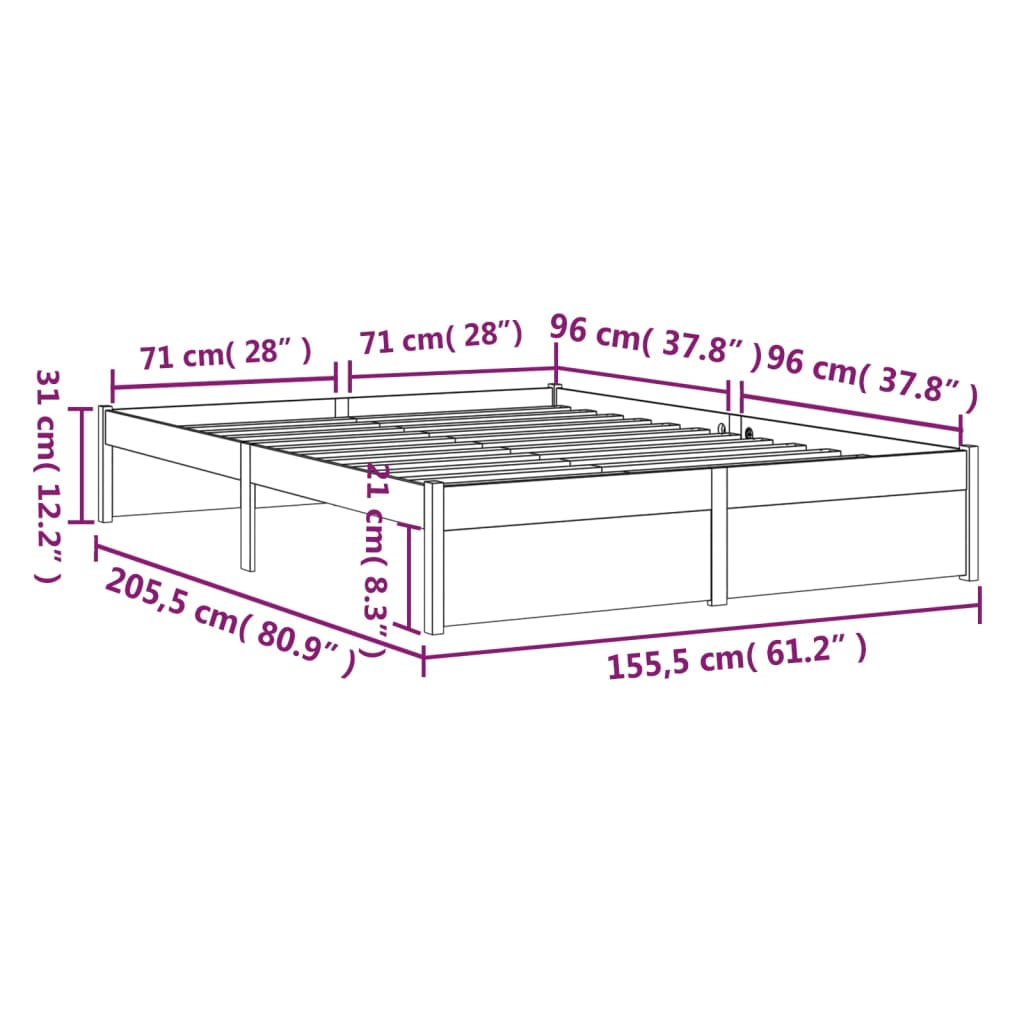 vidaXL Bed Frame without Mattress Black Solid Wood 150x200 cm King Size