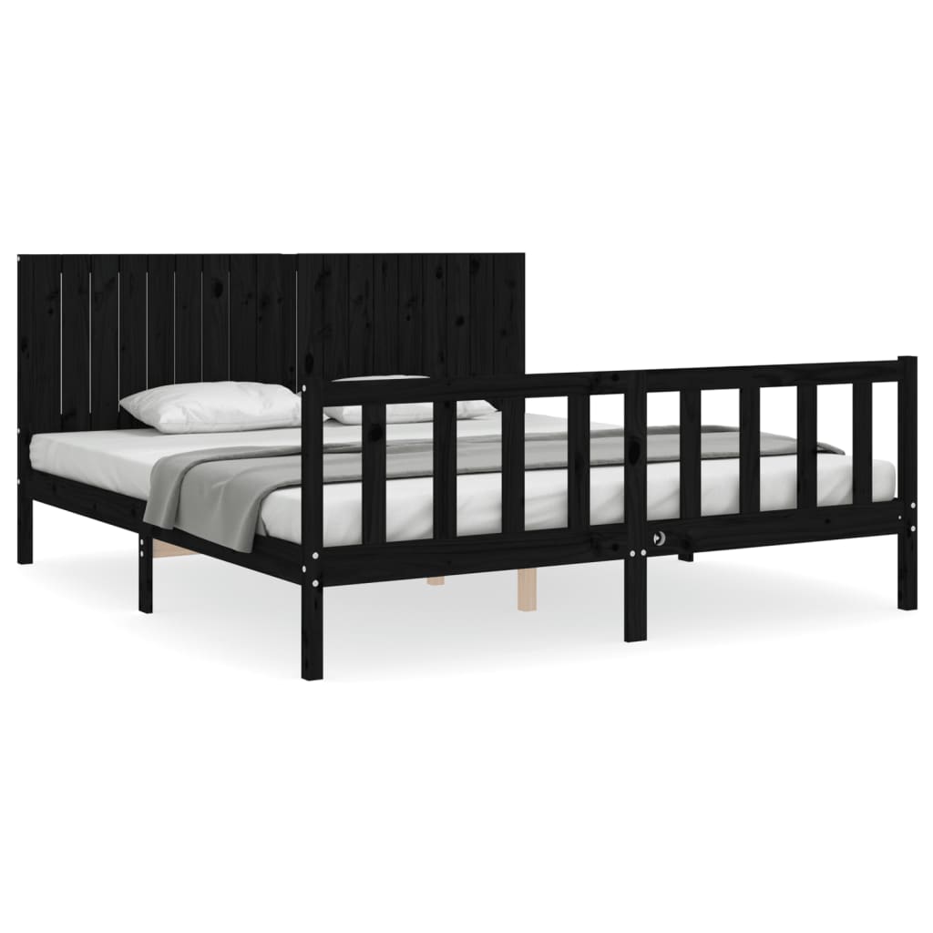 vidaXL Bed Frame with Headboard Black Super King Size Solid Wood